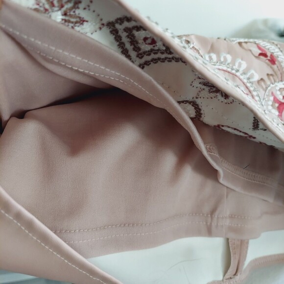 VERTE Embroidered Mini Skirt Pleather Faux Leather Pink Boho Chic Large - Picture 9 of 11